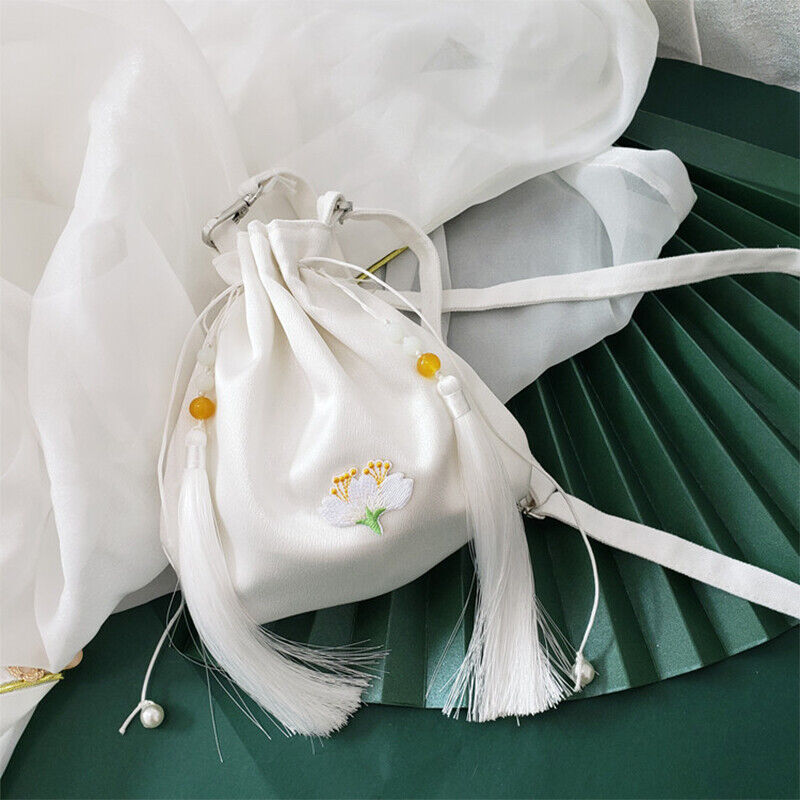 Embroidered Tassel Chinese Hanfu Bag Drawstring Wallet Handbag Silk Change Purse
