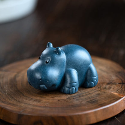 1pc 2.13" Chinese Yixing Purple Clay Figurine Tea Pet Ornaments Hippo Handmade