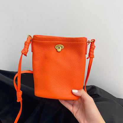 Fashion Mini Real Leather Bucket Bag-Crossbody,Clutch,Shoulder,Pouch & Phone Bag