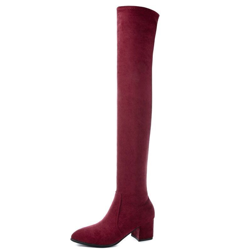 Women Over The Knee High Boots Heels Winter Shoes Elastic Fabric Women Boots