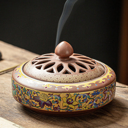 Chinese Incense Burner Ceramic Incense Bowl Indoor Buddhist Home Decor Tearoom