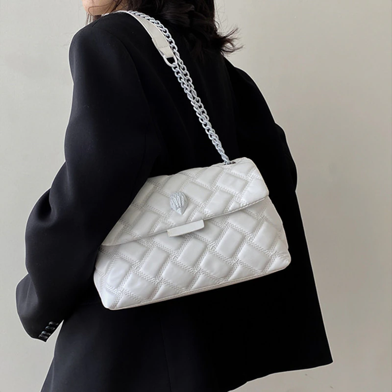 Quilted Leather Eagle Metal Women's Shoulder Bag Vegan Leather Cross Body Purse