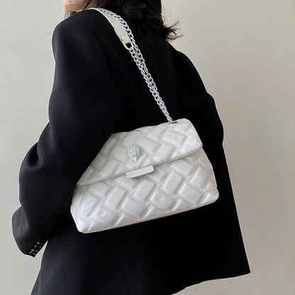 Quilted Leather Eagle Metal Women's Shoulder Bag Vegan Leather Cross Body Purse