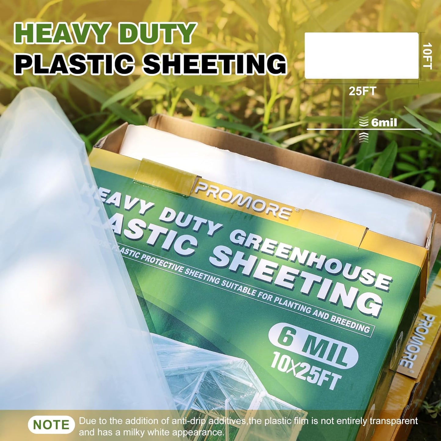 6 Mil 10X25 FT Clear Greenhouse Plastic Sheeting, Heavy Duty UV Resistant Tear-P