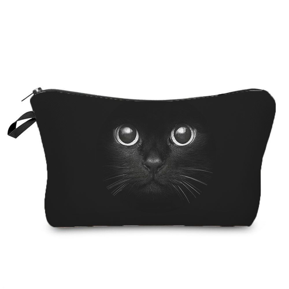 Makeup Bag Travel Storage Purse Mini Toiletry Bags Black Cat Print Cosmetic Case