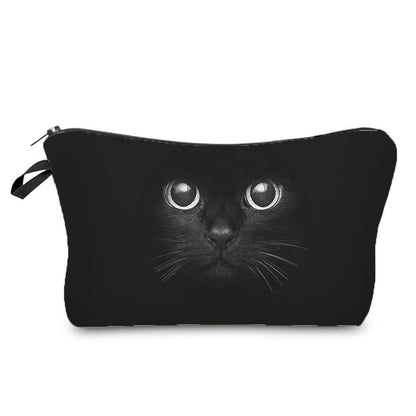 Makeup Bag Travel Storage Purse Mini Toiletry Bags Black Cat Print Cosmetic Case