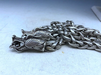 Old Chinese Tibet silver handmade double Dragon head necklace