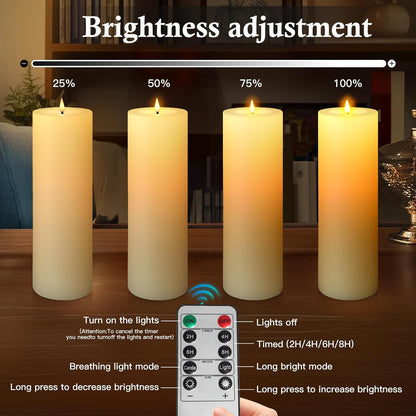 14" X 4" Large Outdoor Candles, Waterproof Flickering LED Flameless Candles with