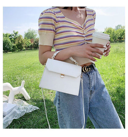 Stone Patent White Crossbody Bags Small Handbag Synthetic Leather Bag 17*21*8 CM