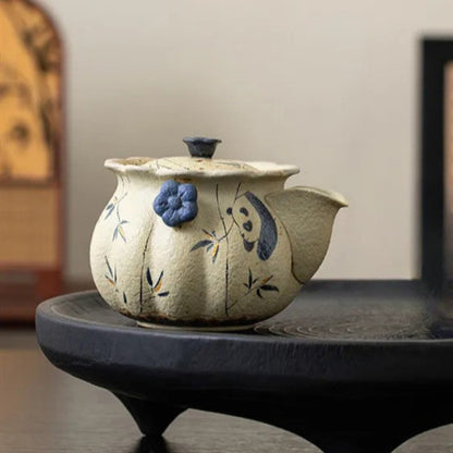 170ml Chinese Tradition Ceramic Panda Bamboo Leaf Teapot Handmade Kettle Teaware