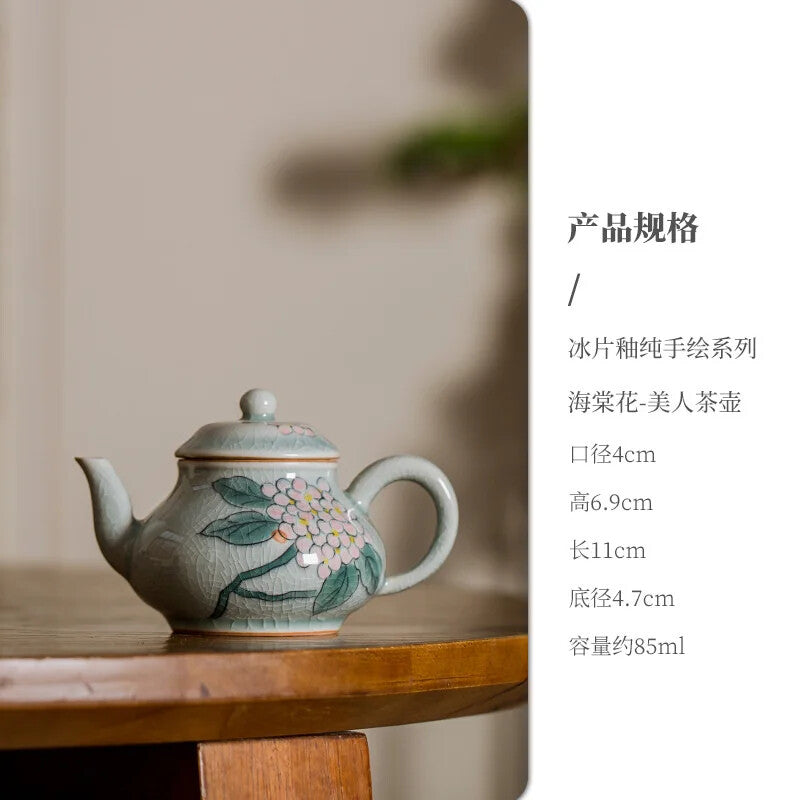 Handmade Borneol Glazed Ceramic Teapot Hand-painted Lotus Pot Household Qingci