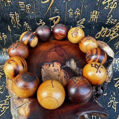 Daoist Peach Wood Bead Bracelet Mantra Prayer Beads Talisman Amulet Strand