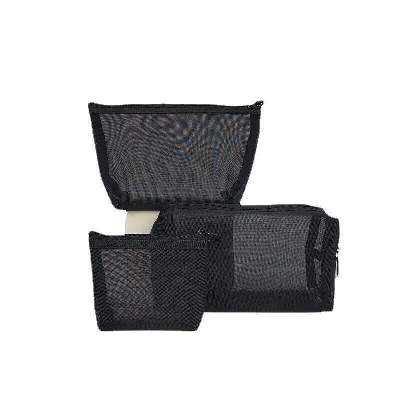 1pc Black Cosmetic Bag Mesh Storage Organizer Case Traveling Toilet Makeup Pouch