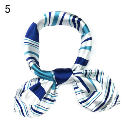 Women Small Print Silk Scarf Striped Headband Handle Bag Wristband Fashion
