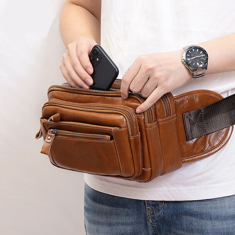 Motorcycle Outdoor Genuine Vintage Leather Waist Fanny Pack Crossbody Sling Bag