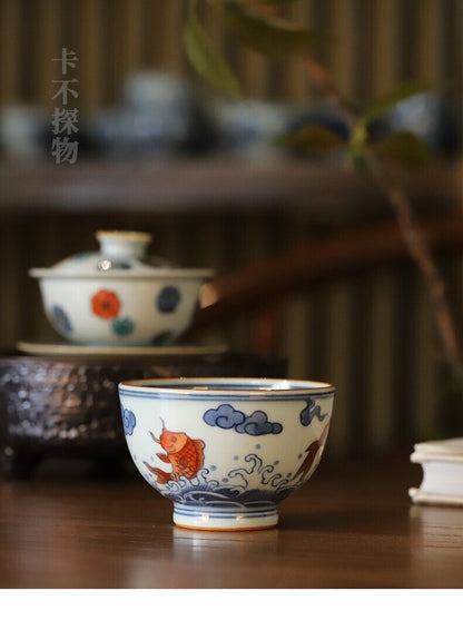 120cc China JingDeZhen Master Tea Cup Beauty Niannianyouyu doucai Ceramic Cup-