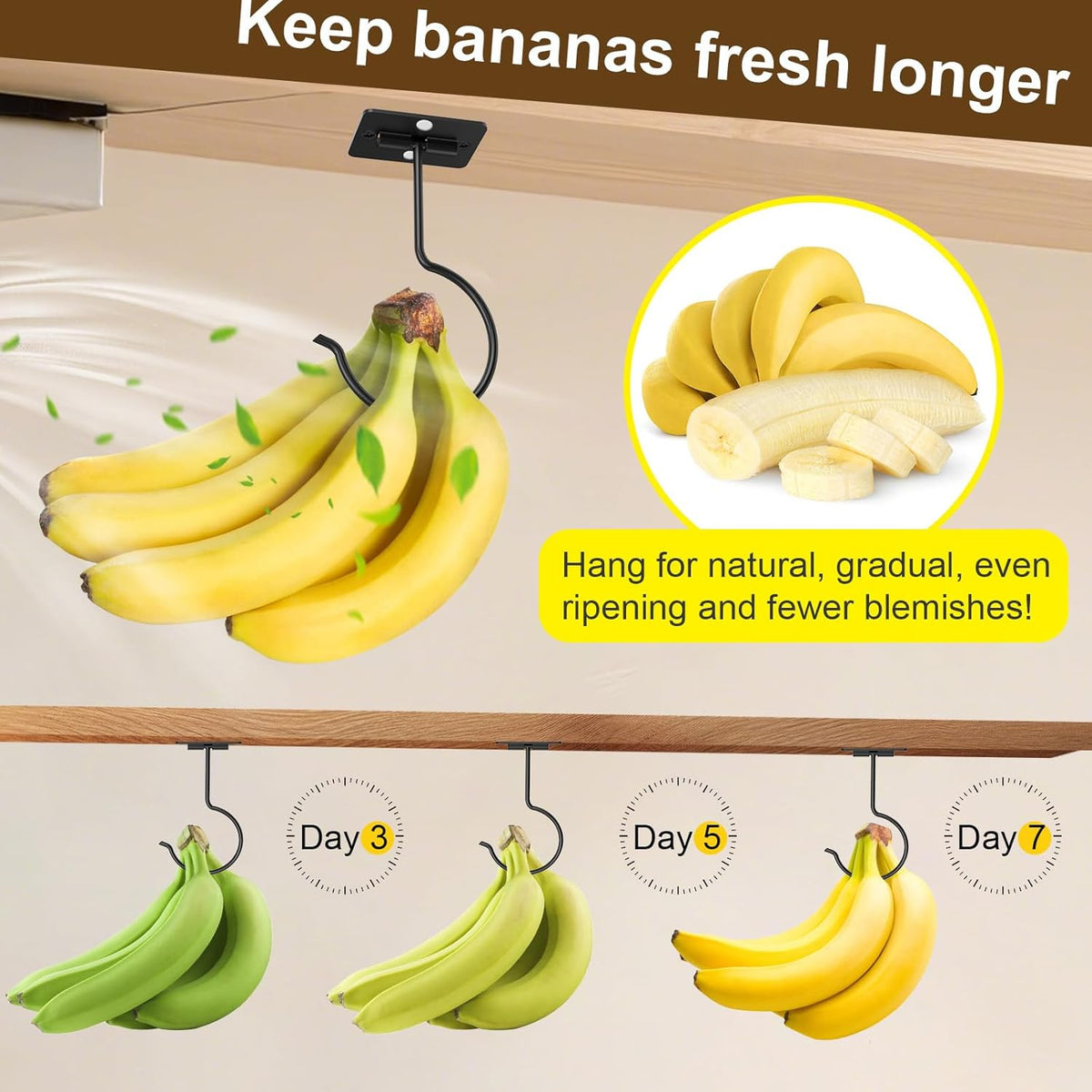 2 Packs under Cabinet Banana Hooks, Foldable Magnetic Banana Holder with Strong