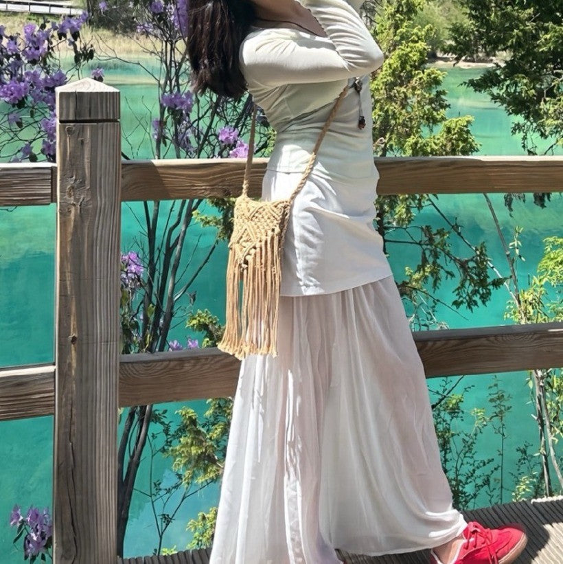 Retro Tassel Macrame Crossbody Bag Boho Vacation Purse