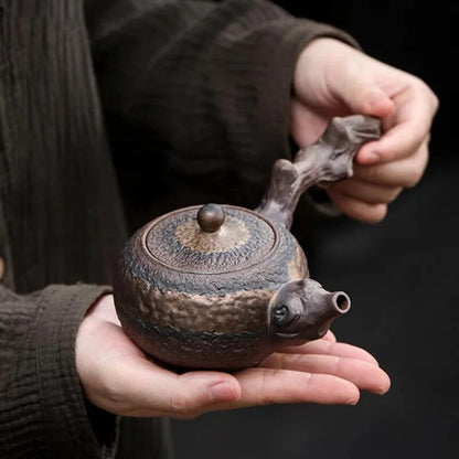 Stoneware Teapot Ceramic Side Tea Pot Kettle Antique Teaware Tea Ceremony 220ml