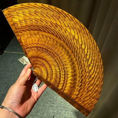 Golden Phoebe Mini Folding Fan 100% Handmade Water Ripple Suzhou Style