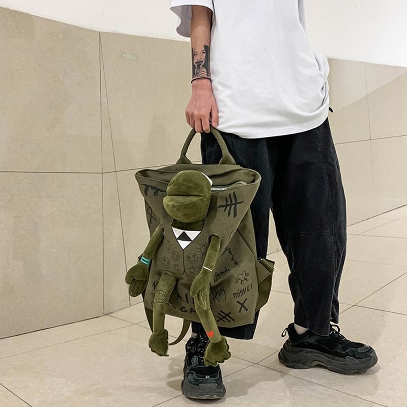 Large 3D Frog Backpack School Bag Canvas Handbag Traveling Bags 37*10*40 CM 1PC
