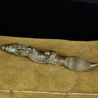 Chinese Antique Bronze Pan Dragon Pen Ornament Statue