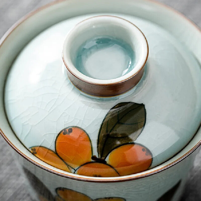 Hand-painted Loquat Cover Bowl Ceramic Tea Bowl Hand-painted Kung Fu Tea Set