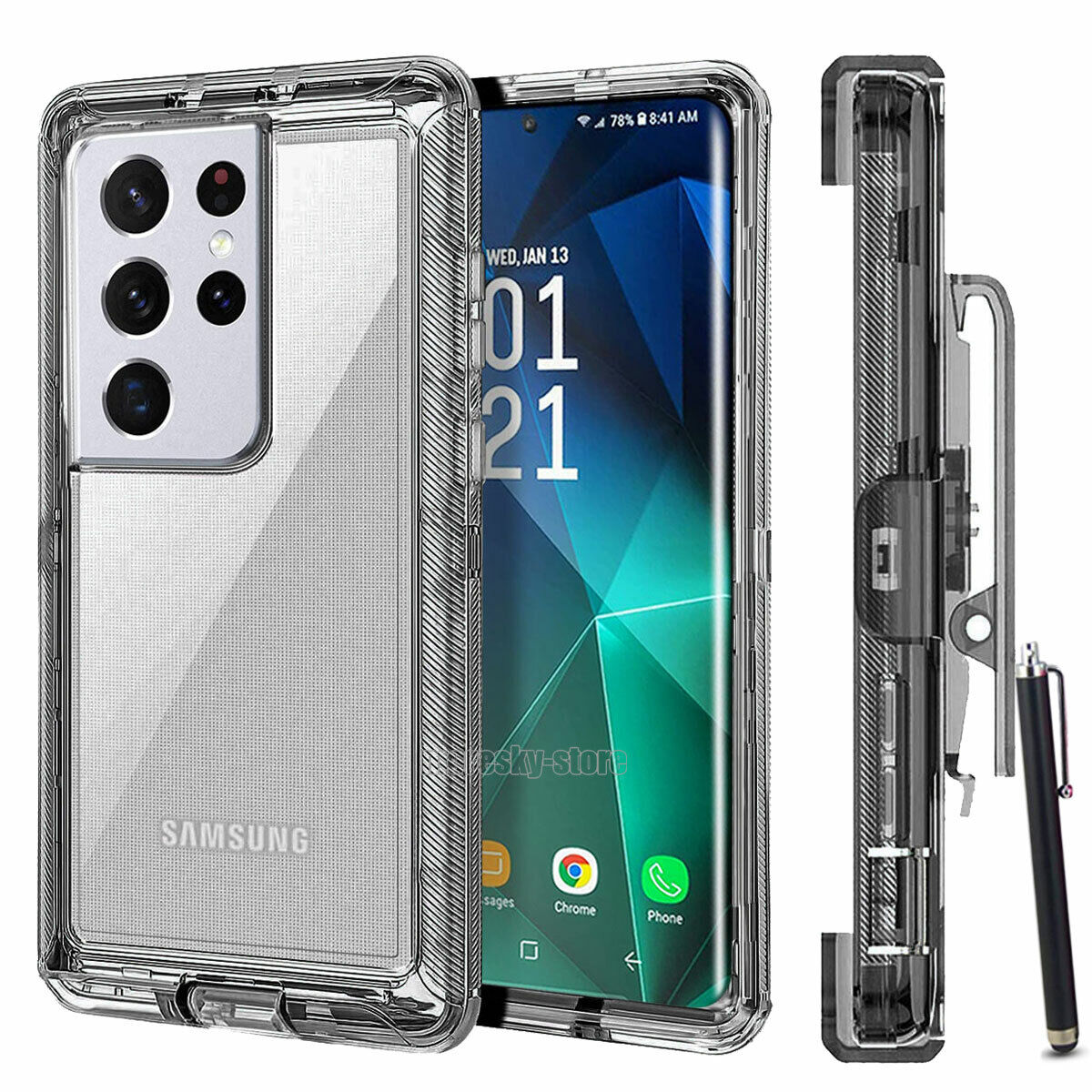 Luxury Clear Case Kickstand Clip Stand Holster Cover For Galaxy S21/ Ultra/ Plus
