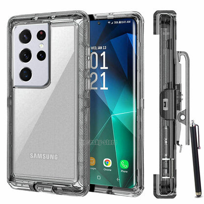 Luxury Clear Case Kickstand Clip Stand Holster Cover For Galaxy S21/ Ultra/ Plus