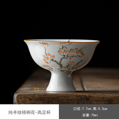 70ml Retro White Porcelain Sample Tea Cup Hand Painted Goblet Small Master Cup