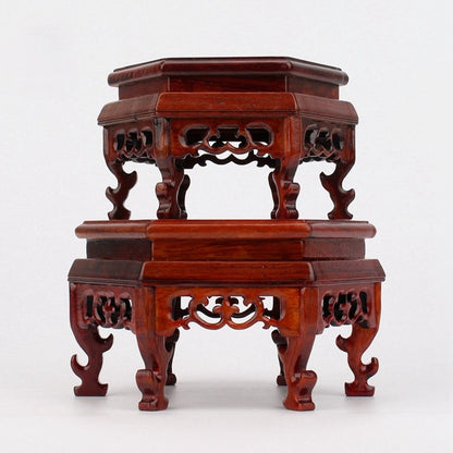 Hexagon Wooden Pedestal Vase Teapot Base Collection Display Stand Vintage