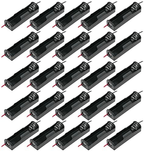 25 Pack 1 AA Battery Holders w\ Wire Leads -Plastic, Black, 2.3" x 0.65" x 0.52"