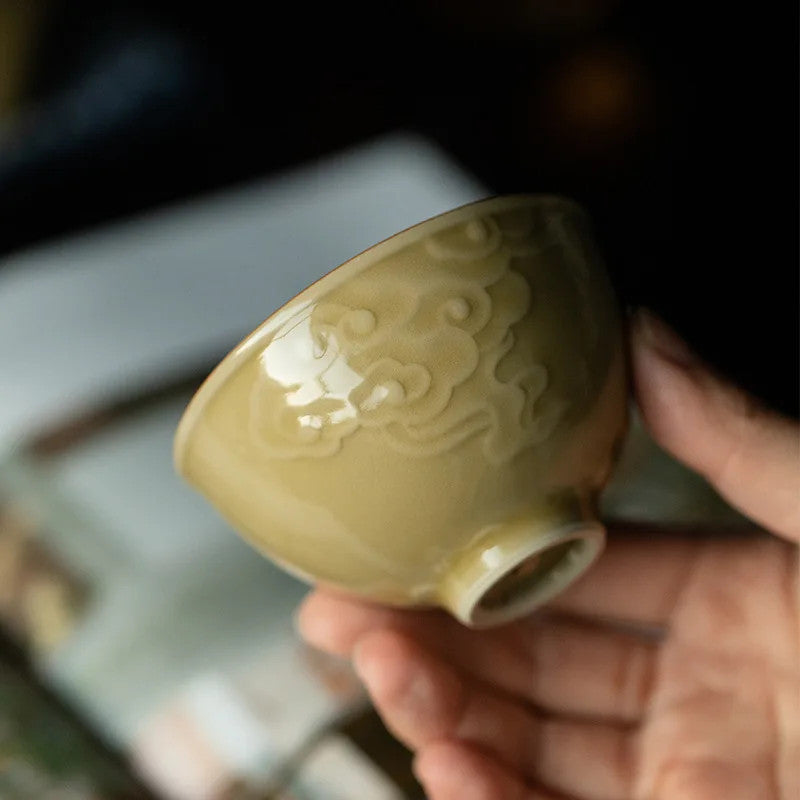 Jingdezhen Xiangyun TeaCup Handmade Embossed Master Cup Porcelain KungFu Tea Set