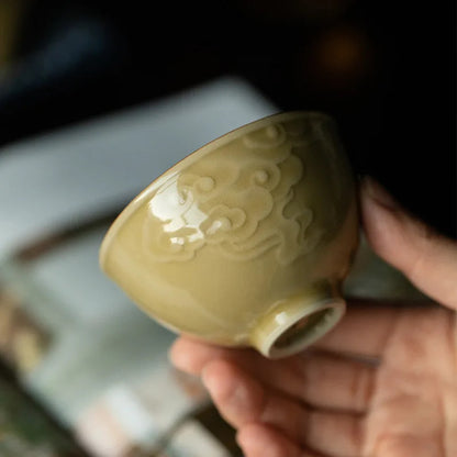 Jingdezhen Xiangyun TeaCup Handmade Embossed Master Cup Porcelain KungFu Tea Set