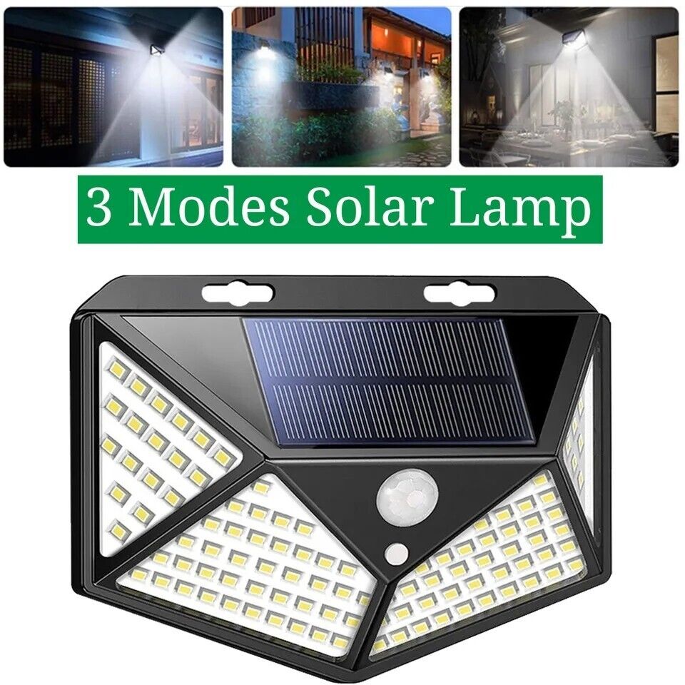 4x 100 LED Luz de pared Energía solar Lampara de jardín de Seguridad W/S/Move
