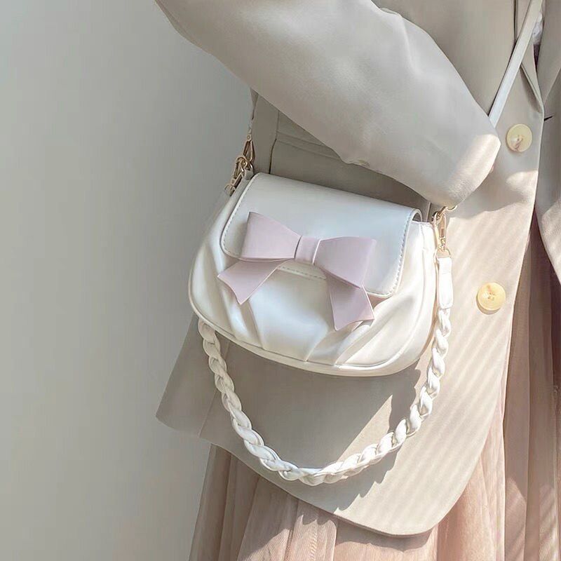 Elegant Soft Style Solid Bow Knot Crossbody Bags Vintage 21*14*5 CM Daily Purse