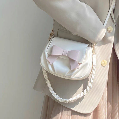 Elegant Soft Style Solid Bow Knot Crossbody Bags Vintage 21*14*5 CM Daily Purse
