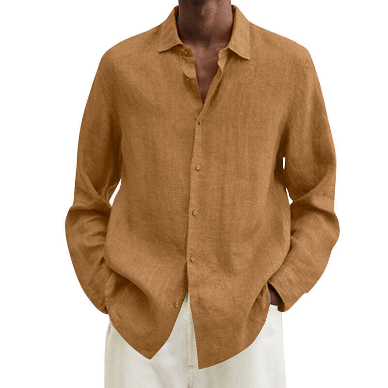 Tops T Shirt Blouse Shirt Tunic Long Sleeve Cotton Linen Long Sleeve Men Baggy