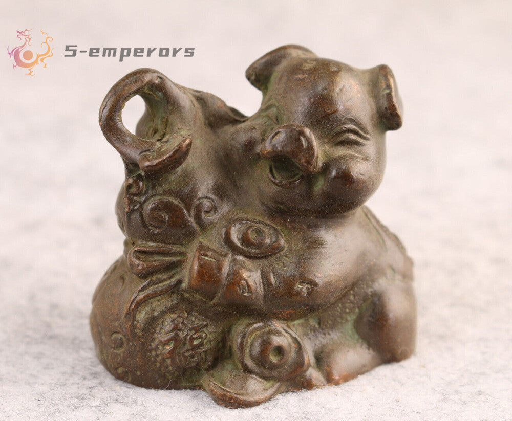 Gift Tea Pet Chinese Bronze Pig Figure Lovely Animal Art Statue Decoration
