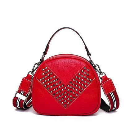 Rivet Handbag Genuine Leather Shell Vintage Shoulder Messenger Purse 20*18*9 CM