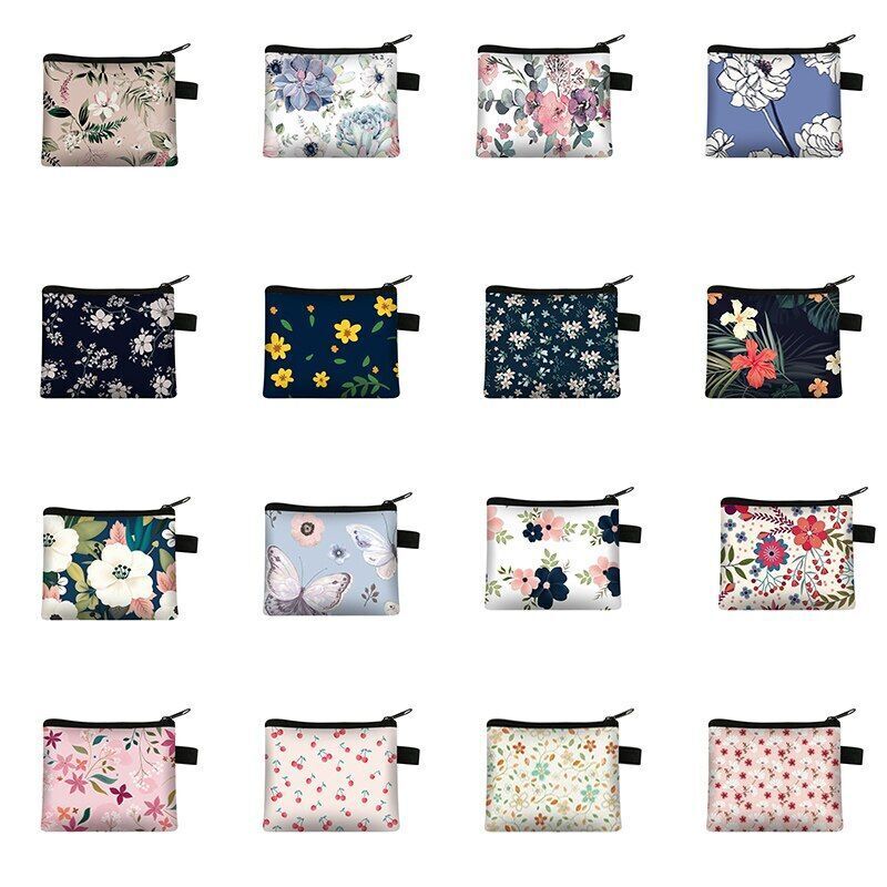 Floral Print 13.5*11 CM Cosmetic Bag Napkin Organizer Coin Card Lipstick Pouches