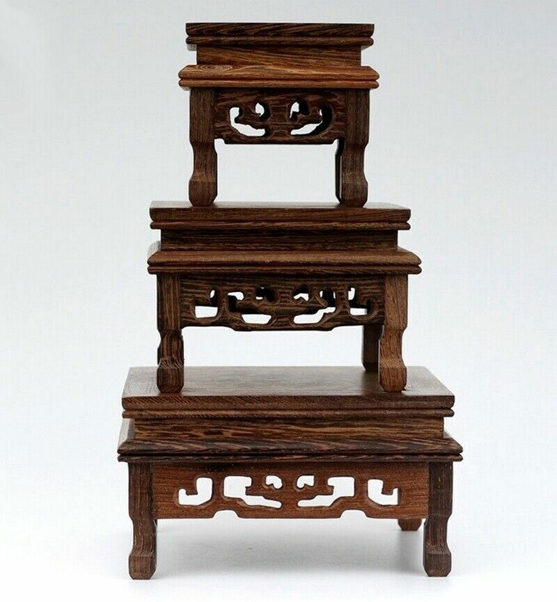 Bonsai Teapot Stone Plant Flower Rack Square Legged Wenge Wood Fishbowl Stand