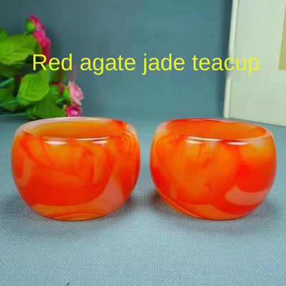 1pc 6.6cm Chinese Natural Red Jade Tea Cup Wine Bowl Kung Fu Tea Set Home Decor