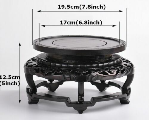 Natural Ebony Wood Carved Display Stand Rack Vase Bonsai Statue Round Base Decor