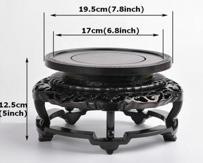 Natural Ebony Wood Carved Display Stand Rack Vase Bonsai Statue Round Base Decor