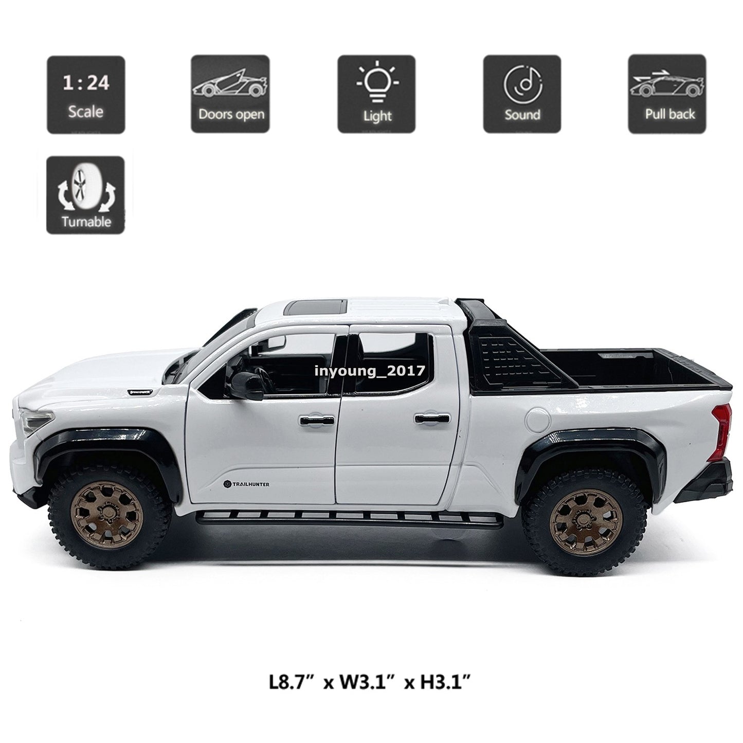 1/24 Tacoma Pickup Truck Model Car Diecast Toy Vehicle Toys for Boys Kids White