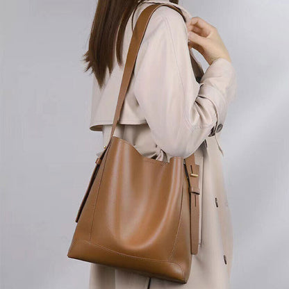 Large Capacity Crossbody PU Leather Single Bag Bucket Shoulder Bag Handbag