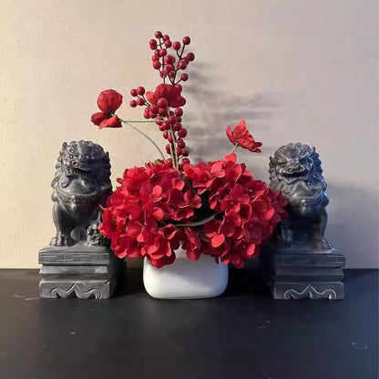 Black Foo Dogs Statues Pair - Guardian Ornaments for Office/Home Luck Gift