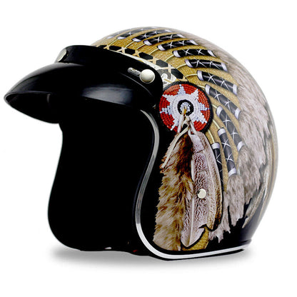 Open Face Motorcycle Helmet Indian Feather Print Cruiser Scooter Bike Helmet DOT