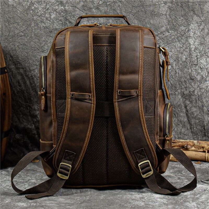 Men's Genuine Leather Backpack Shoulder Bag Travel School Laptop Bags Daypack